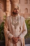 Buy_YAJY by Aditya Jain_Rose Gold Silk Embroidery Taj Mahal Sherwani Set _Online_at_Aza_Fashions