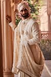 YAJY by Aditya Jain_Ivory Silk Brooches, Embroidery Reverence Sherwani Set _Online_at_Aza_Fashions