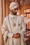 Shop_YAJY by Aditya Jain_Ivory Silk Brooches, Embroidery Reverence Sherwani Set _at_Aza_Fashions