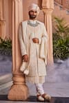 Buy_YAJY by Aditya Jain_Ivory Silk Beads, Sequins, Embroidery Designer Baraat Sherwani Set _at_Aza_Fashions