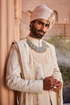 Buy_YAJY by Aditya Jain_Ivory Silk Beads, Sequins, Embroidery Designer Baraat Sherwani Set _Online_at_Aza_Fashions