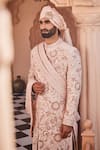 YAJY by Aditya Jain_Rose Gold Silk Sequins, Embroidery Designer Dawn Sherwani Set _Online_at_Aza_Fashions