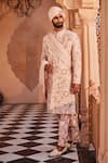 Buy_YAJY by Aditya Jain_Rose Gold Silk Sequins, Embroidery Designer Dawn Sherwani Set _Online_at_Aza_Fashions
