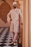 Buy_YAJY by Aditya Jain_Rose Gold Silk Sequins, Embroidery Designer Dawn Sherwani Set _at_Aza_Fashions