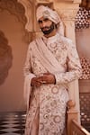 Shop_YAJY by Aditya Jain_Rose Gold Silk Sequins, Embroidery Designer Dawn Sherwani Set _Online_at_Aza_Fashions