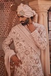 Shop_YAJY by Aditya Jain_Rose Gold Silk Sequins, Embroidery Designer Dawn Sherwani Set _at_Aza_Fashions