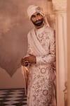YAJY by Aditya Jain_Rose Gold Silk Sequins, Embroidery Designer Dawn Sherwani Set _at_Aza_Fashions