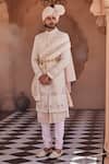 Shop_YAJY by Aditya Jain_Pink Silk Embroidery, Sequins Royal Snowfall Sherwani Set _at_Aza_Fashions