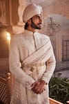 YAJY by Aditya Jain_Pink Silk Embroidery, Sequins Royal Snowfall Sherwani Set _at_Aza_Fashions