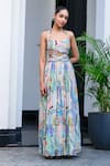Shop_JUHI BENGANI_Sky Blue Chinon Halter Neck Gardenia Dress _Online_at_Aza_Fashions