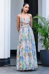 Buy_JUHI BENGANI_Sky Blue Chinon Halter Neck Gardenia Dress 