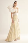Tisharth by Shivani_Gold Polyester Beads, Pearls V-neck Metallic Designer Dress _Online_at_Aza_Fashions