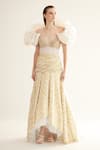 Buy_Tisharth by Shivani_Gold Polyester Beads, Pearls V-neck Metallic Designer Dress _Online_at_Aza_Fashions