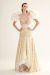 Buy_Tisharth by Shivani_Gold Polyester Beads, Pearls V-neck Metallic Designer Dress _at_Aza_Fashions