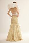 Shop_Tisharth by Shivani_Gold Polyester Beads, Pearls V-neck Metallic Designer Dress _at_Aza_Fashions