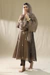 Shop_arpita sulakshana_Brown Chanderi Silk, Lurex, Cotton, Organza Tassels, Mocha Heart A Line Suit Set _at_Aza_Fashions