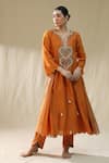 Buy_arpita sulakshana_Orange Chanderi Silk, Lurex, Cotton, Organza Tassels, Heart A-line Suit Set _Online_at_Aza_Fashions