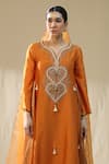 Buy_arpita sulakshana_Orange Chanderi Silk, Lurex, Cotton, Organza Tassels, Heart A-line Suit Set 