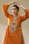 Shop_arpita sulakshana_Orange Chanderi Silk, Lurex, Cotton, Organza Tassels, Heart A-line Suit Set 