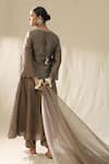 Shop_arpita sulakshana_Brown Chanderi Silk, Cotton Satin, Organza Tassels, Mocha A-line Kurta Set _at_Aza_Fashions