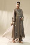 arpita sulakshana_Brown Chanderi Silk, Cotton Satin, Organza Tassels, Mocha A-line Kurta Set _Online_at_Aza_Fashions