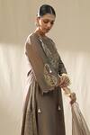 Shop_arpita sulakshana_Brown Chanderi Silk, Cotton Satin, Organza Tassels, Mocha A-line Kurta Set _Online_at_Aza_Fashions