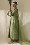 Buy_arpita sulakshana_Olive Green Chanderi Silk, Cotton, Silk, Organza Dori Zardozi A-line Suit Set 