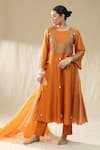 Buy_arpita sulakshana_Orange Chanderi Silk, Cotton, Silk, Organza Zari, A Line Kurta Set With Dupatta _at_Aza_Fashions
