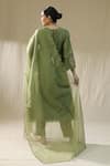 Shop_arpita sulakshana_Olive Green Chanderi Silk, Cotton, Silk, Organza Dori Zardozi A-line Suit Set _at_Aza_Fashions