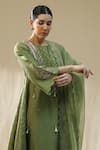 Buy_arpita sulakshana_Olive Green Chanderi Silk, Cotton, Silk, Organza Dori Zardozi A-line Suit Set _Online_at_Aza_Fashions