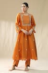 Shop_arpita sulakshana_Orange Chanderi Silk, Cotton Satin, Cotton, Organza Designer A-line Suit Set _at_Aza_Fashions