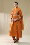 Buy_arpita sulakshana_Orange Chanderi Silk, Cotton Satin, Cotton, Organza Designer A-line Suit Set _Online_at_Aza_Fashions