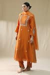 Shop_arpita sulakshana_Orange Chanderi Silk, Cotton Satin, Cotton, Organza Designer A-line Suit Set _Online_at_Aza_Fashions