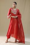 Buy_arpita sulakshana_Red Chanderi Silk, Cotton, Silk, Kota Doria Zari, Embroidery Self Suit Set 