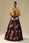 Buy_arpita sulakshana_Purple Silk Zari, Embroidery, Beads, Sequins Round Neck Brushstroke Lehenga Set _at_Aza_Fashions
