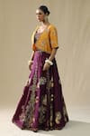 arpita sulakshana_Purple Silk Zari, Embroidery, Beads, Sequins Round Neck Brushstroke Lehenga Set _Online_at_Aza_Fashions