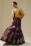 Buy_arpita sulakshana_Purple Silk Zari, Embroidery, Beads, Sequins Round Neck Brushstroke Lehenga Set _Online_at_Aza_Fashions