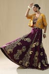 Shop_arpita sulakshana_Purple Silk Zari, Embroidery, Beads, Sequins Round Neck Brushstroke Lehenga Set _Online_at_Aza_Fashions