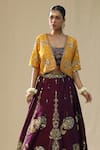 arpita sulakshana_Purple Silk Zari, Embroidery, Beads, Sequins Round Neck Brushstroke Lehenga Set _at_Aza_Fashions