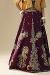 Buy_arpita sulakshana_Purple Silk Zari, Embroidery, Beads, Sequins Round Neck Brushstroke Lehenga Set 