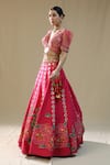 Buy_arpita sulakshana_Pink Silk, Net Embroidery, Zari, Tassels V-neck Leopard Handpainted Lehenga Set _Online_at_Aza_Fashions