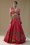 Shop_arpita sulakshana_Pink Silk, Net Embroidery, Zari, Tassels V-neck Leopard Handpainted Lehenga Set _Online_at_Aza_Fashions