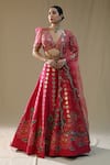 Buy_arpita sulakshana_Pink Silk, Net Embroidery, Zari, Tassels V-neck Leopard Handpainted Lehenga Set _at_Aza_Fashions
