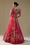 Shop_arpita sulakshana_Pink Silk, Net Embroidery, Zari, Tassels V-neck Leopard Handpainted Lehenga Set _at_Aza_Fashions