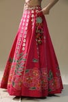 arpita sulakshana_Pink Silk, Net Embroidery, Zari, Tassels V-neck Leopard Handpainted Lehenga Set _at_Aza_Fashions