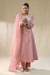 Buy_arpita sulakshana_Pink Chanderi Silk, Cotton, Silk, Kota Doria Embroidery Round Self Suit Set _at_Aza_Fashions
