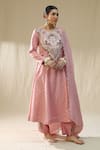 arpita sulakshana_Pink Chanderi Silk, Cotton, Silk, Kota Doria Embroidery Round Self Suit Set _Online_at_Aza_Fashions