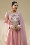 arpita sulakshana_Pink Chanderi Silk, Cotton, Silk, Kota Doria Embroidery Round Self Suit Set _at_Aza_Fashions