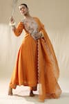 Arpita Sulakshana_Orange Chanderi Silk, Cotton, Silk, Kota Doria Zari, Designer Suit Set _Online_at_Aza_Fashions
