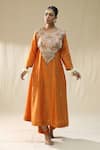 Buy_Arpita Sulakshana_Orange Chanderi Silk, Cotton, Silk, Kota Doria Zari, Designer Suit Set 